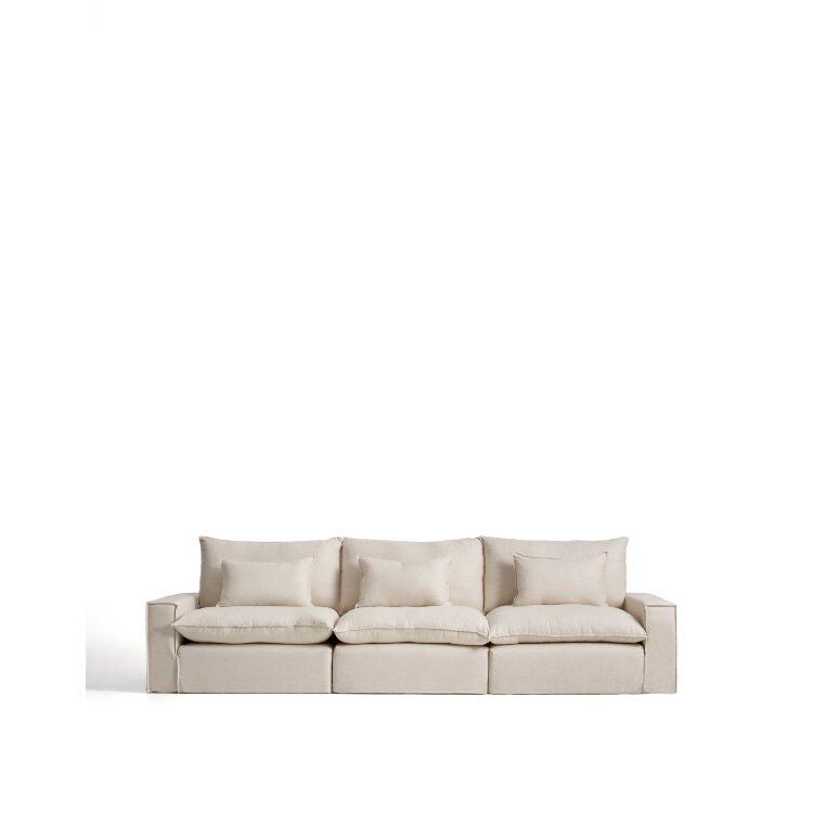 Модульный пятиместный диван Anarela из бежевого льна и вискозы со съемным чехлом, 370 см