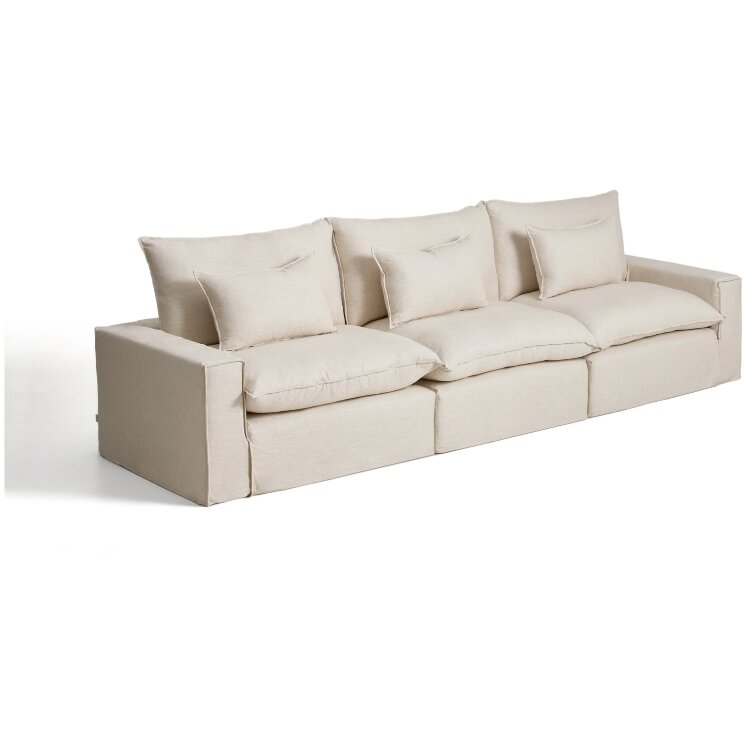 Модульный пятиместный диван Anarela из бежевого льна и вискозы со съемным чехлом, 370 см
