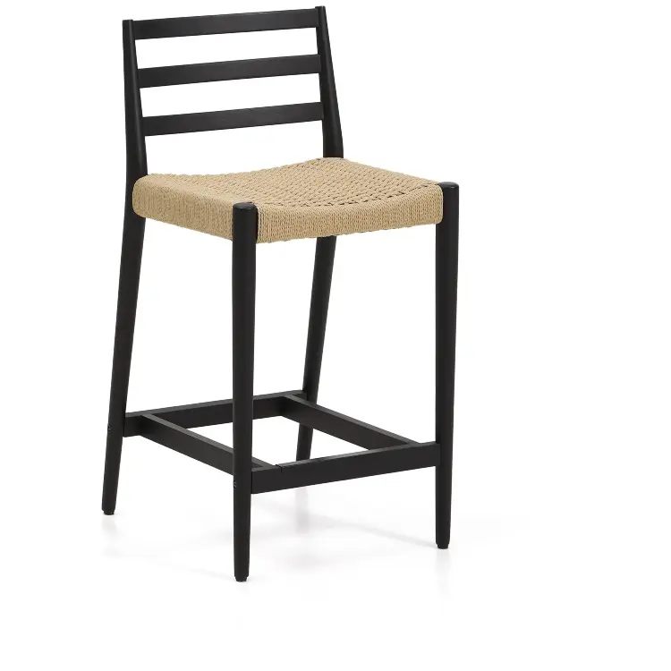 Полубарный стул Analy из массива дуба в черной отделке и веревочным сиденьем 65 см