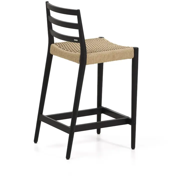 Полубарный стул Analy из массива дуба в черной отделке и веревочным сиденьем 65 см