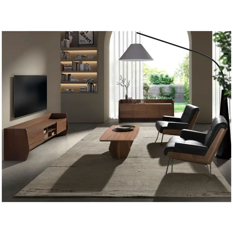 Кресло 5140 из ореха и черной экокожи