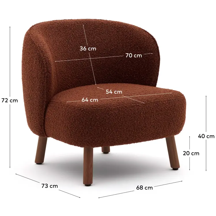Кресло Ulit из терракотовой ткани букле с ножками из ясеня с отделкой под орех