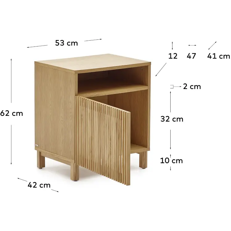 Beyla Прикроватная тумбочка из массива ясеня с дубовым шпоном, 53 x 62 см
