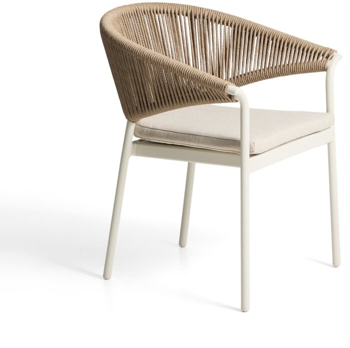 Уличный стул Zuara из алюминия цвета экрю и коричневой веревки