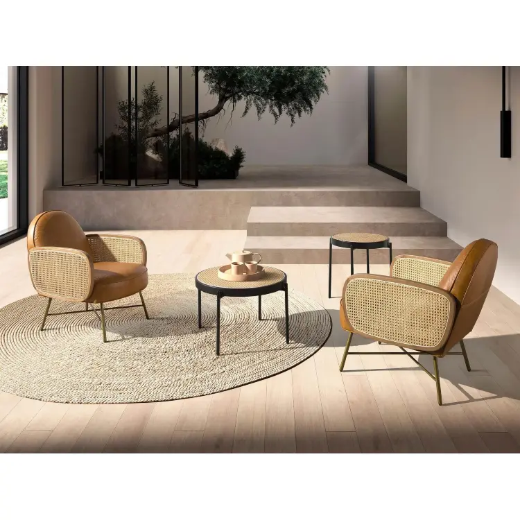 Круглый журнальный столик 2111/TT-S186A из ротанга и стали