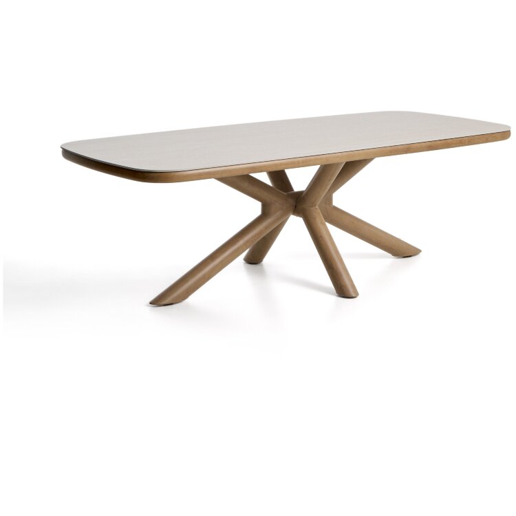 Уличный стол Mirtia из алюминия с отделкой под дерево и кремового спеченного камня, 240 x 110 см