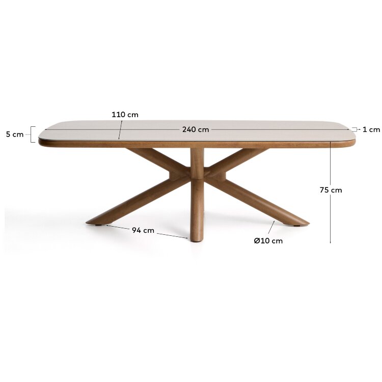 Уличный стол Mirtia из алюминия с отделкой под дерево и кремового спеченного камня, 240 x 110 см