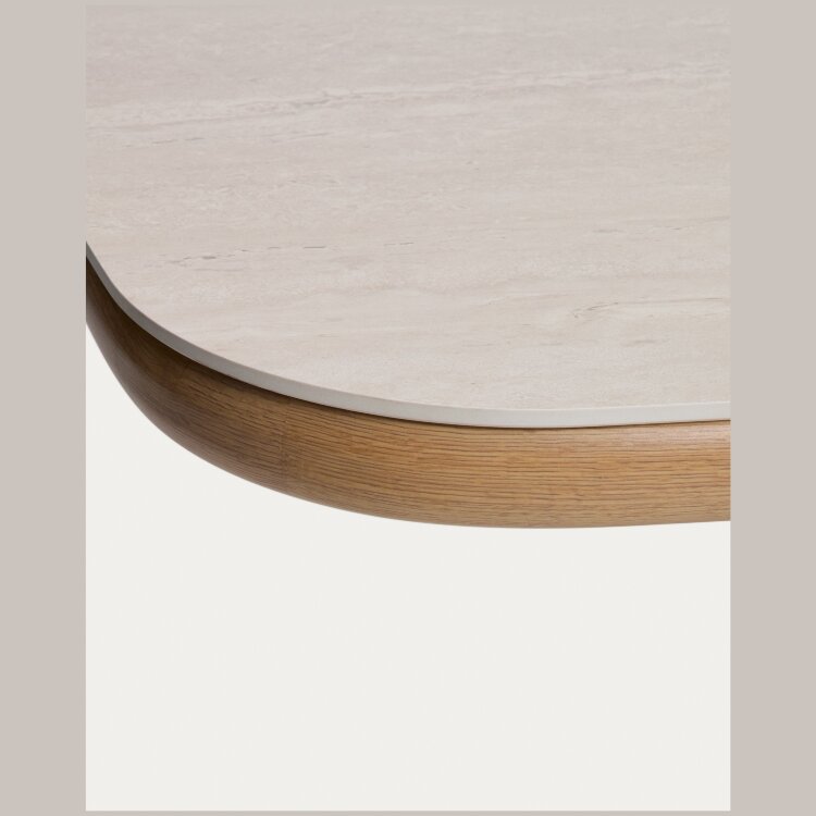 Уличный стол Mirtia из алюминия с отделкой под дерево и кремового спеченного камня, 240 x 110 см
