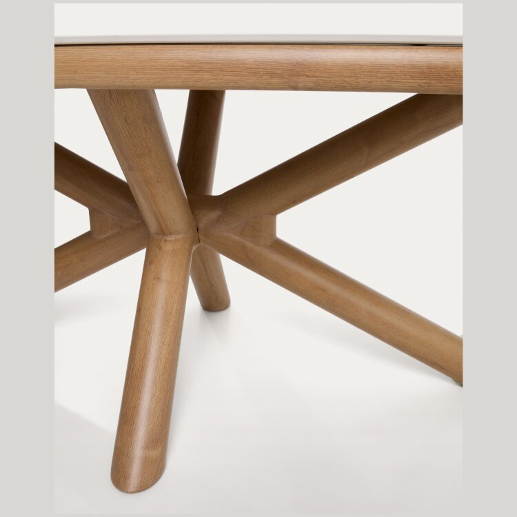 Уличный стол Mirtia из алюминия с отделкой под дерево и кремового спеченного камня, 240 x 110 см