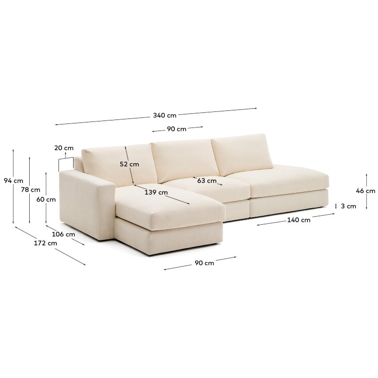 Alea 5-местный модульный диван с левым шезлонгом и съемным чехлом 340 см