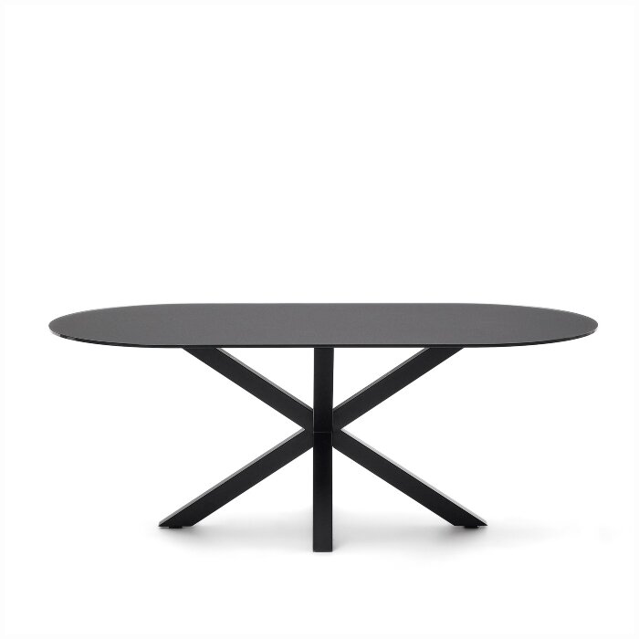 Стол Argo с черным стеклом и черными стальными ножками Ø 200 x 100 см