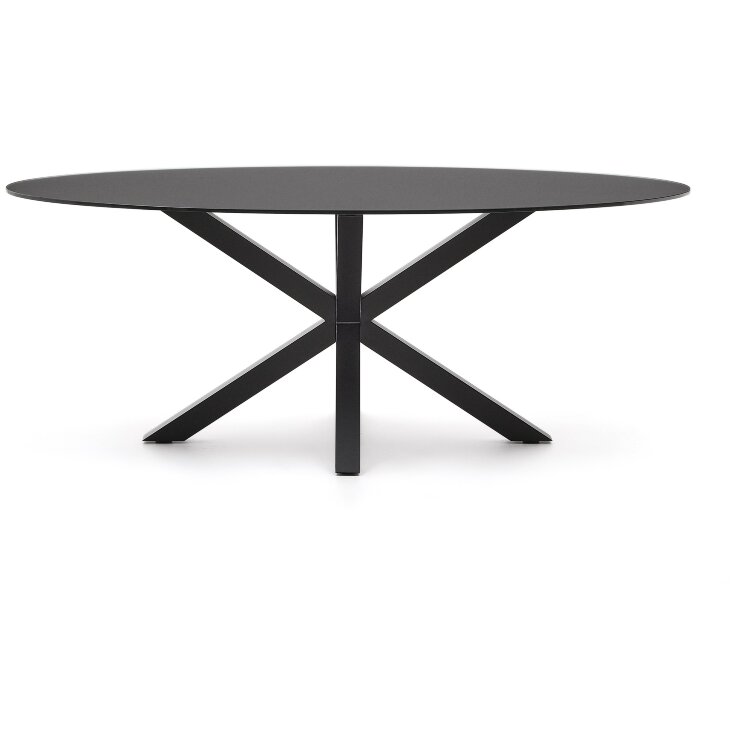 Стол Argo с черным стеклом и черными стальными ножками Ø 200 x 100 см