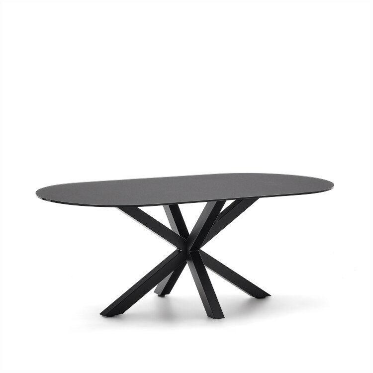 Стол Argo с черным стеклом и черными стальными ножками Ø 200 x 100 см