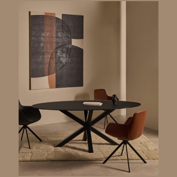 Стол Argo с черным стеклом и черными стальными ножками Ø 200 x 100 см