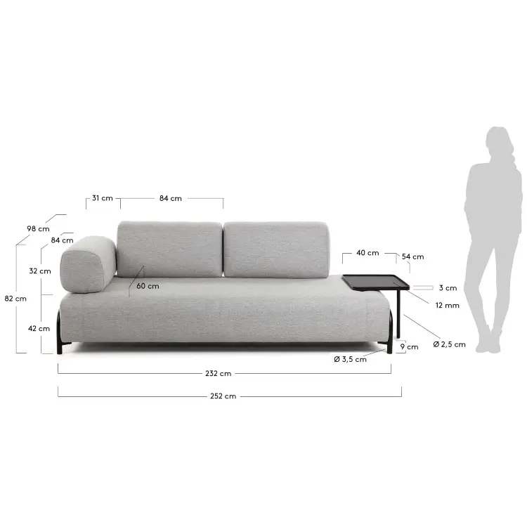 Диван 3 местный Compo с подносом бежевый