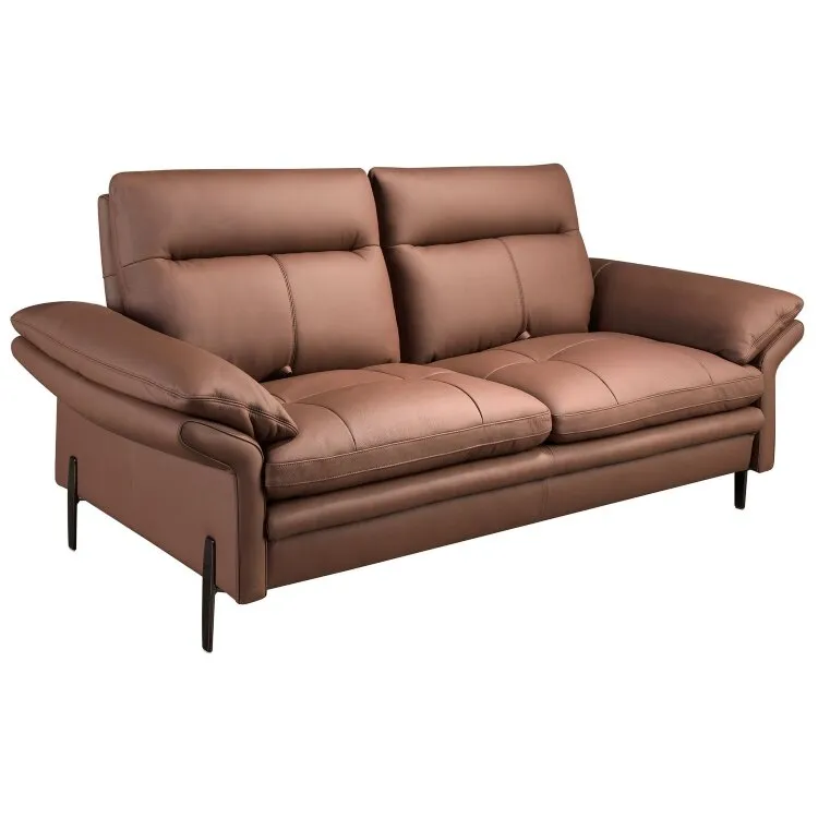 Коричневый кожаный 2-местный диван модель 6242