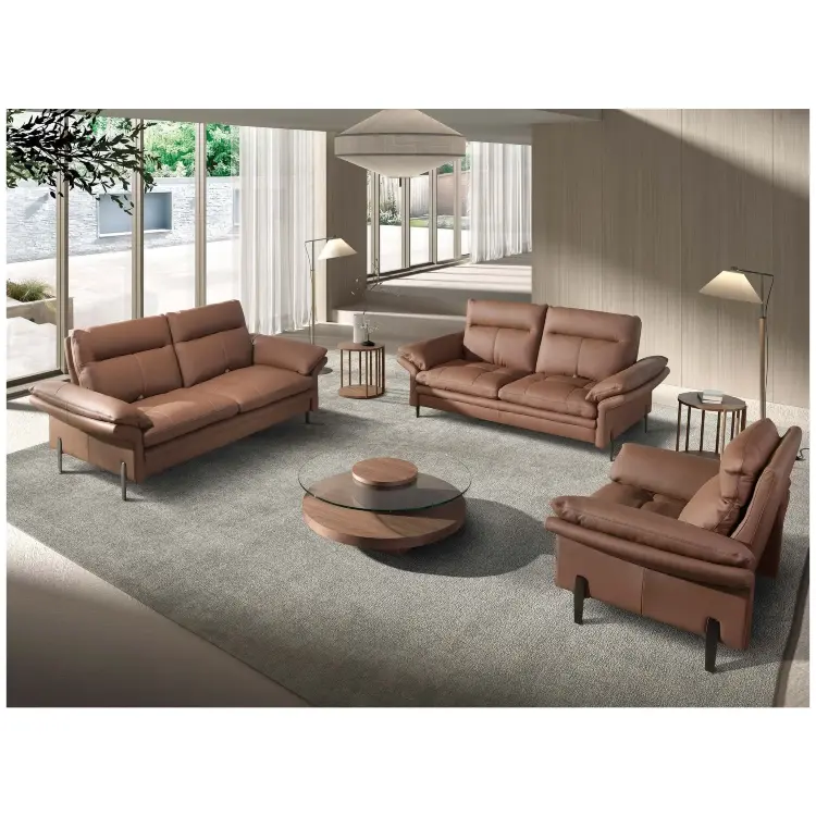 Коричневый кожаный 2-местный диван модель 6242