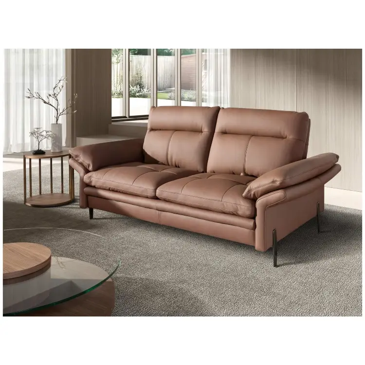 Коричневый кожаный 2-местный диван модель 6242