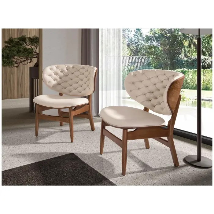 Кресло 5141 из ореха и экокожи песочного цвета