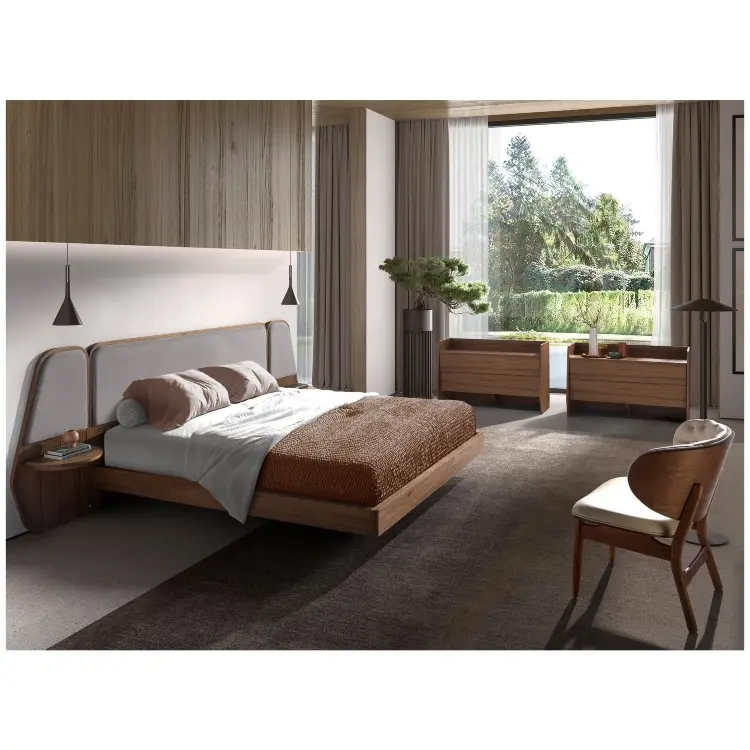 Кресло 5141 из ореха и экокожи песочного цвета