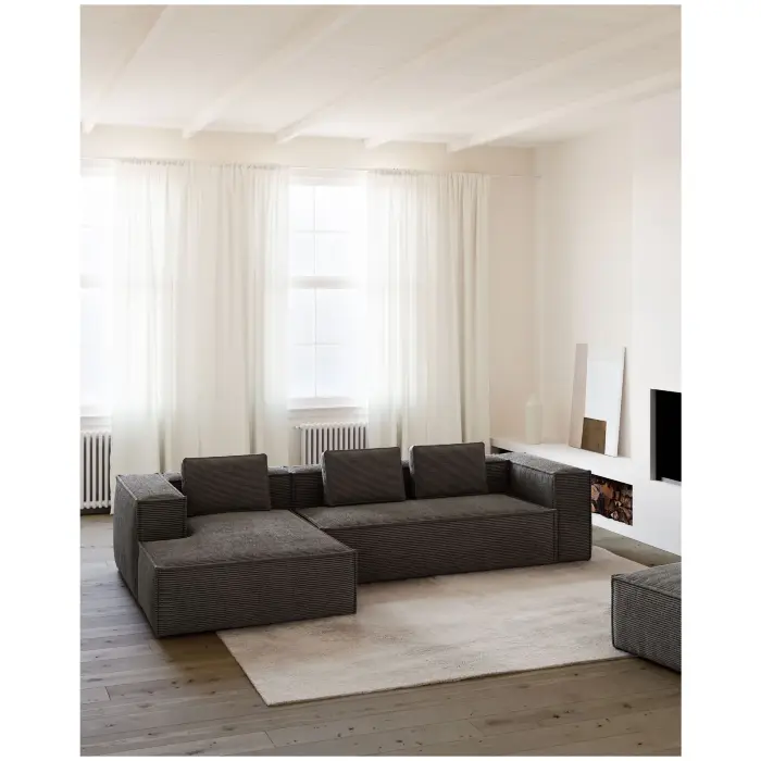 Диван 3х местный Blok с левым шезлонгом серый вельвет