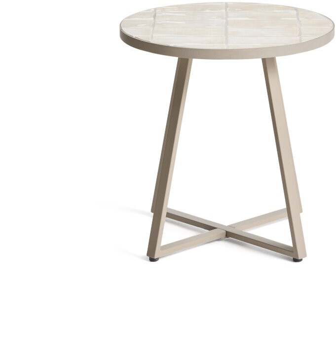 Уличный столик Tella из бежевой стали с бежевой плиткой 45 см