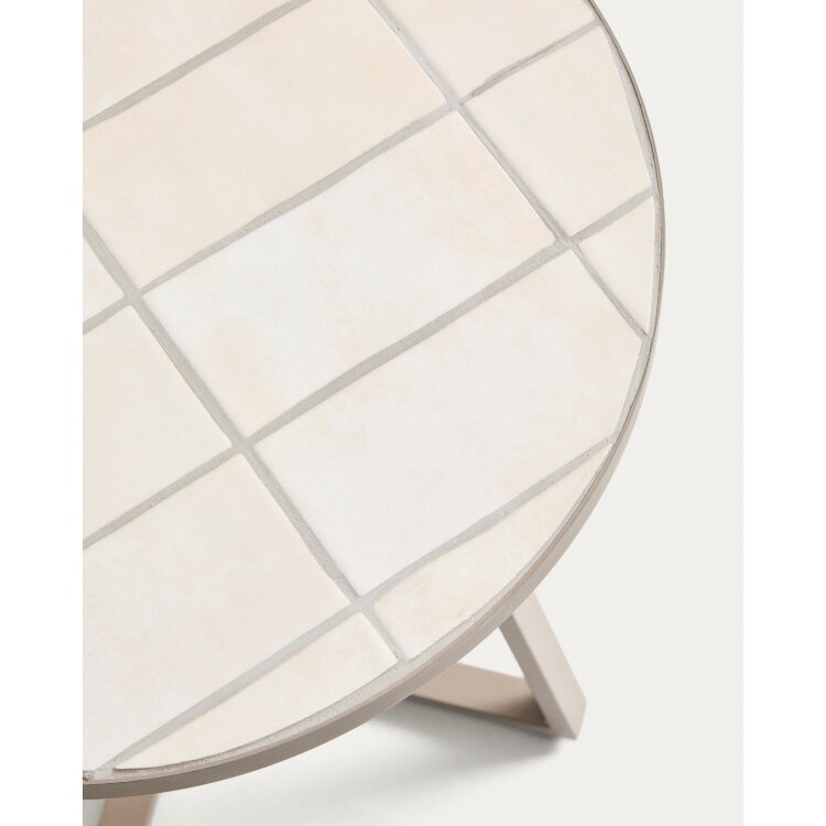 Уличный столик Tella из бежевой стали с бежевой плиткой 45 см