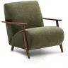 Кресло Meghan из зеленого шенилла и массива ясеня с отделкой под орех