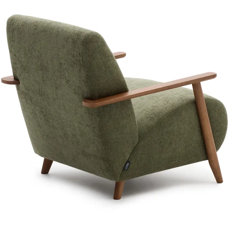 Кресло Meghan из зеленого шенилла и массива ясеня с отделкой под орех