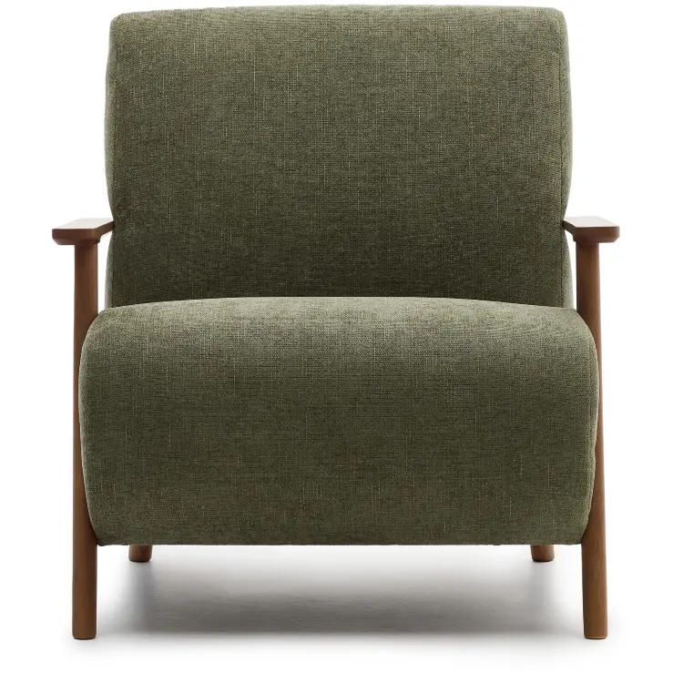 Кресло Meghan из зеленого шенилла и массива ясеня с отделкой под орех