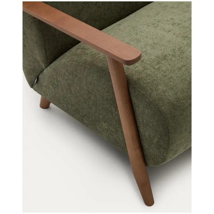 Кресло Meghan из зеленого шенилла и массива ясеня с отделкой под орех