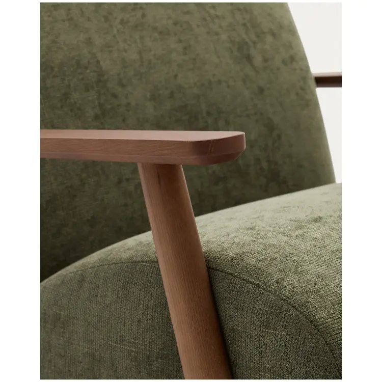 Кресло Meghan из зеленого шенилла и массива ясеня с отделкой под орех