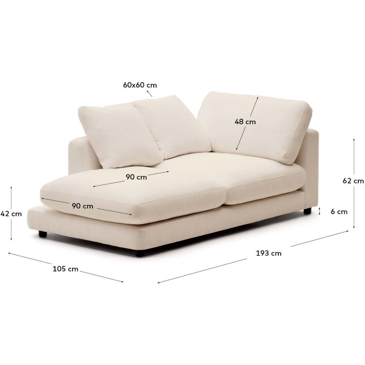 Gala Кушетка с левым подлокотником бежевая 193 х 105 см