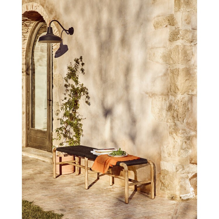 Скамейка Alipa из массива акации и веревки темно-серого цвета