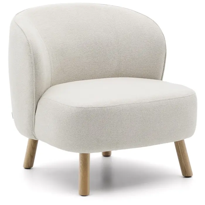 Кресло Ulit из бежевого шенилла с ножками из бука в натуральной отделке