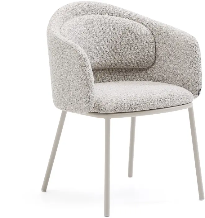 Стул Minda из плотной бежевой шенилловой ткани и стальными ножками бежевого цвета