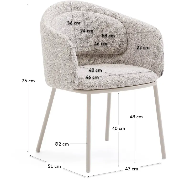 Стул Minda из плотной бежевой шенилловой ткани и стальными ножками бежевого цвета