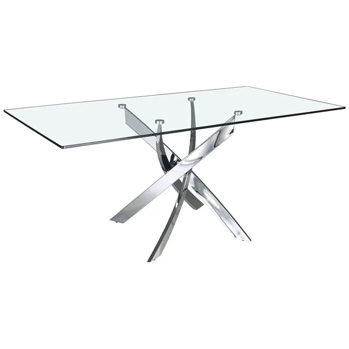 Стол обеденный прямоугольный F2133 /1061 стекло 140x95 с ножками из нержавеющей стали