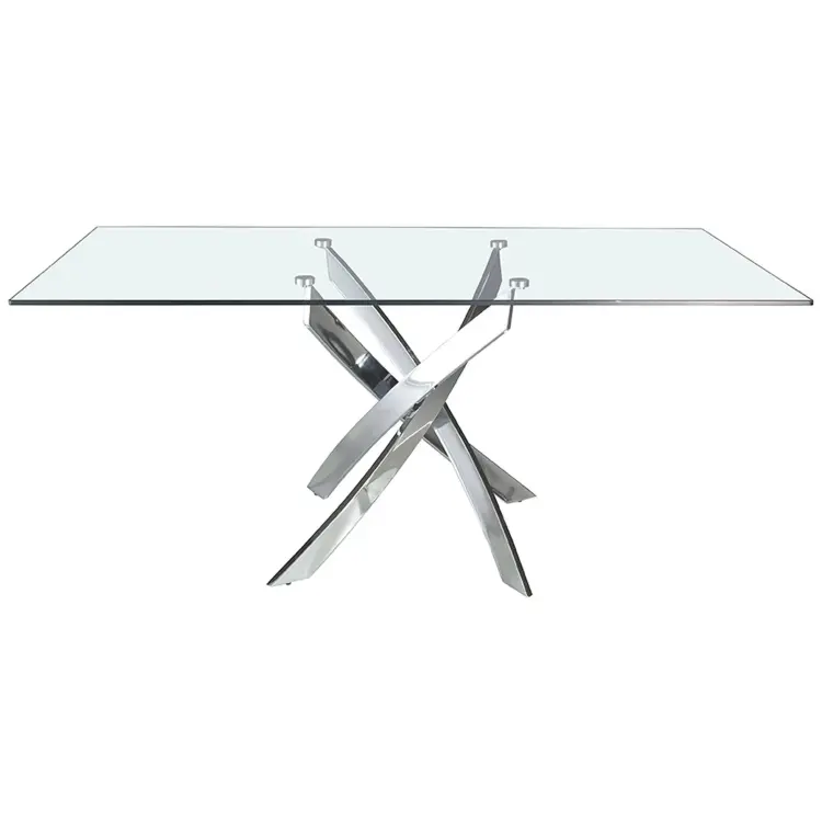 Стол обеденный прямоугольный F2133 /1061 стекло 140x95 с ножками из нержавеющей стали