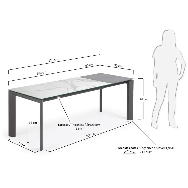 Стол Atta 160 (220) x90 антрацит, керамика