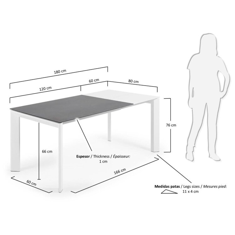 Стол Atta с белыми ножками 120(180)x80 см