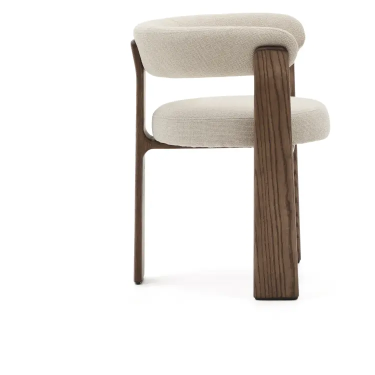 Granite Стул на 3 ножках из бежевого шенилла и массива ясеня в отделке орех