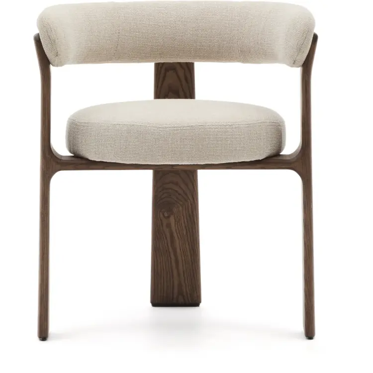 Granite Стул на 3 ножках из бежевого шенилла и массива ясеня в отделке орех