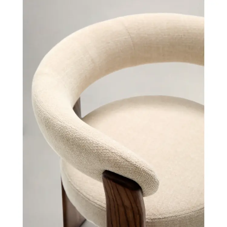 Granite Стул на 3 ножках из бежевого шенилла и массива ясеня в отделке орех