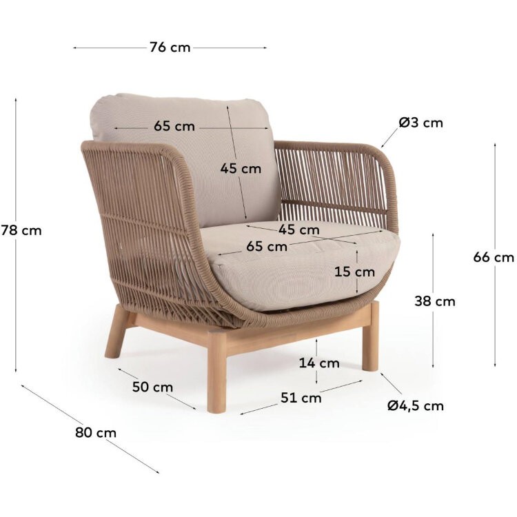 Кресло Catalina из бежевой веревки и массива акации