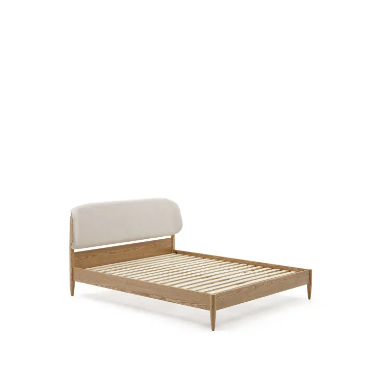 Octavia Кровать из ясеневой фанеры с белым мягким изголовьем 160 x 200 см