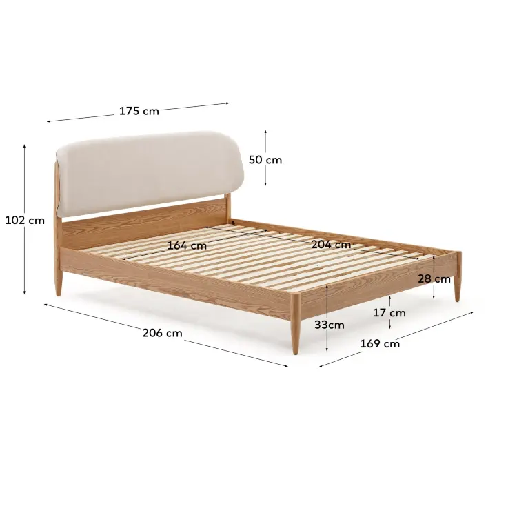 Octavia Кровать из ясеневой фанеры с белым мягким изголовьем 160 x 200 см