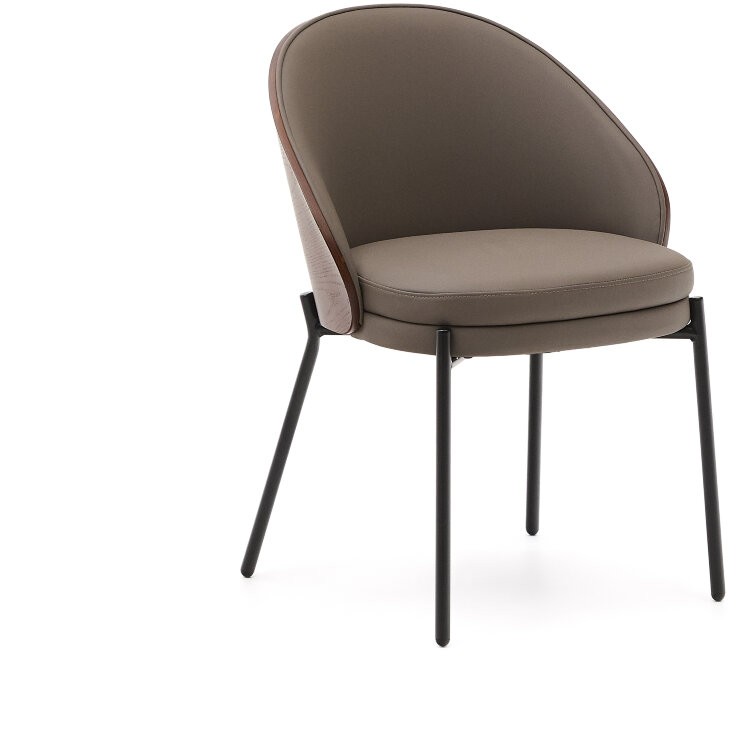 Стул Eamy из коричневой экокожи, ясеневого шпона с отделкой под орех и черного металла