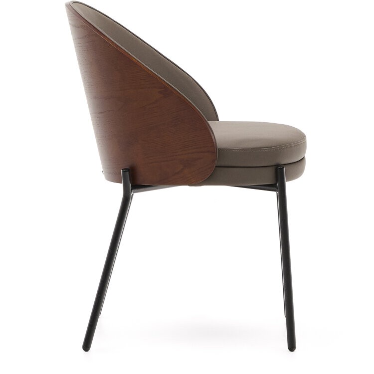 Стул Eamy из коричневой экокожи, ясеневого шпона с отделкой под орех и черного металла