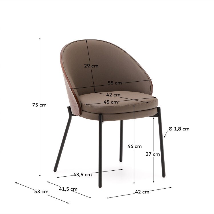 Стул Eamy из коричневой экокожи, ясеневого шпона с отделкой под орех и черного металла